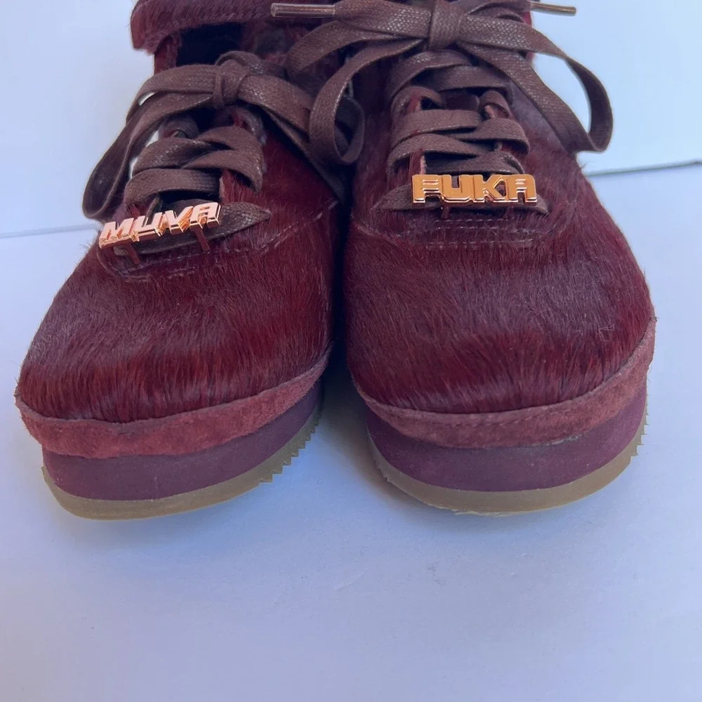 Reebok Freestyle Pony Hair Vibram Womens Sz 8 Amber Rose Merlot Gold Sneaker